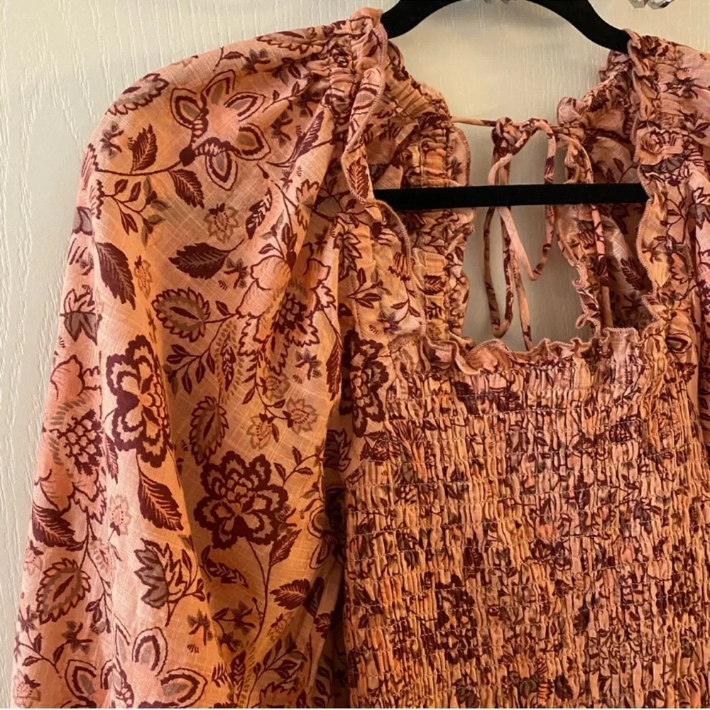 FREE PEOPLE Smock It To Me Mini Dress in Apricot Combo - S